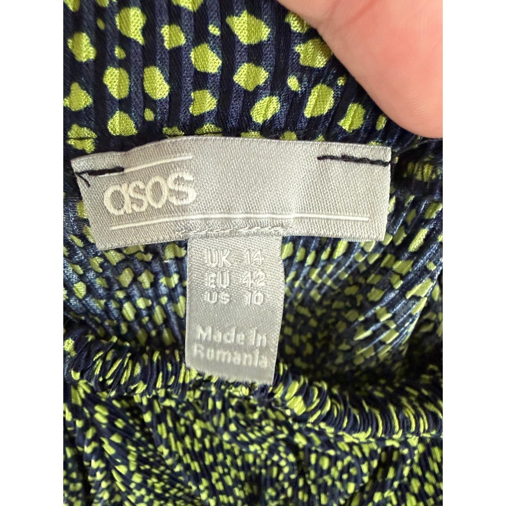ASOS Pleated Maxi Dress Size 10 Navy Blue Green Ditsy Print Artsy Eclectic - Picture 5 of 9